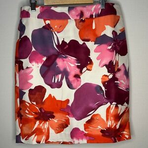 Ann Taylor LOFT Vibrant Floral Lined Silk Blend Pencil Skirt Women Size 6 Career